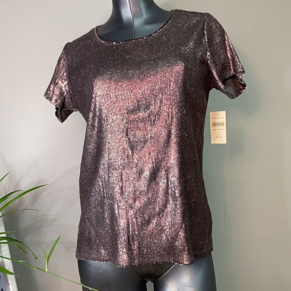 NWT COLDWATER CREEK allover sequin tee scoop neck stretchy